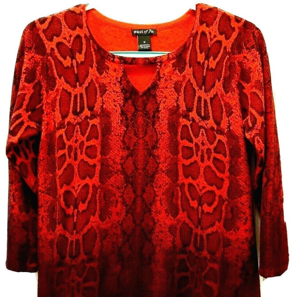 East of 7th Women's Ombre Animal Print Red Leopard Sweater Blouse Top, Sz M